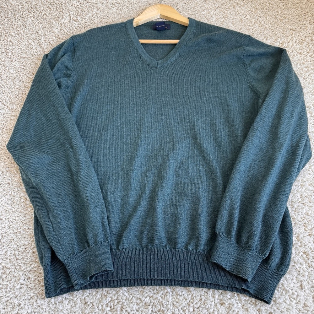 Brooks Brothers 346 V-Neck Sweater Mens Large Teal Excellent Merino Wool Blend